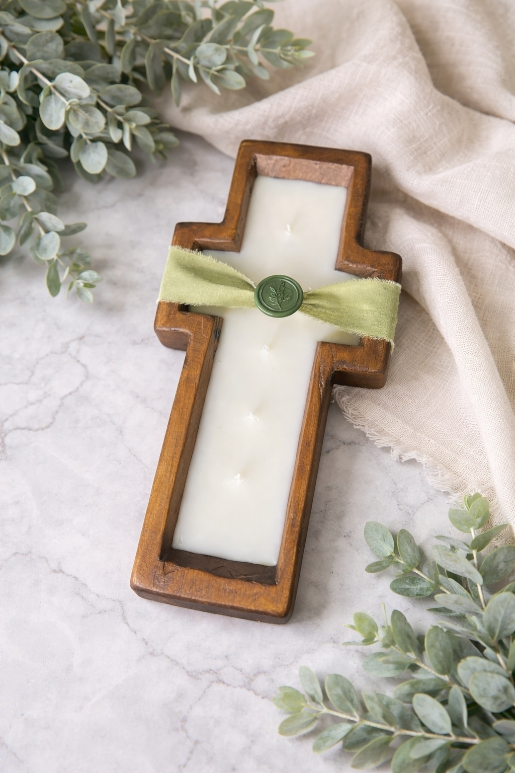 It Is Finished Wood Cross Dough Bowl Candle