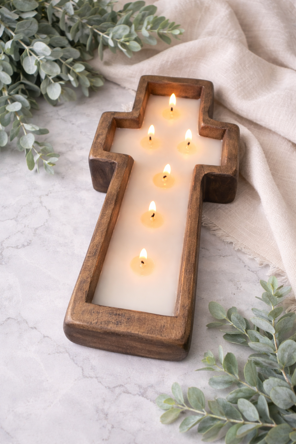It Is Finished Wood Cross Dough Bowl Candle