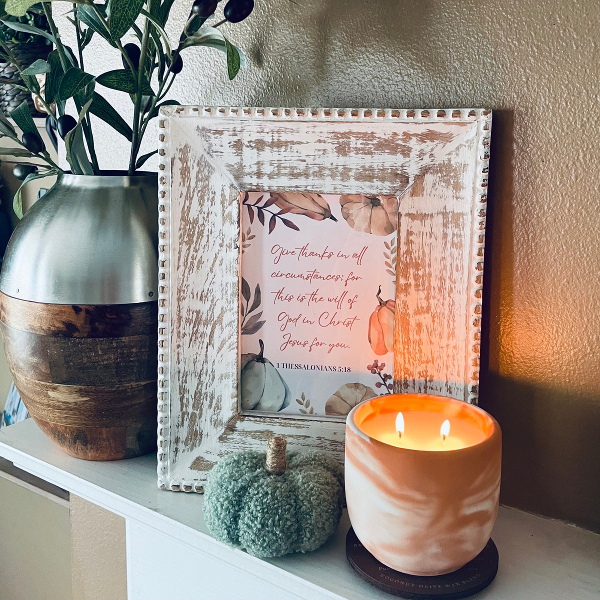 Giving Thanks Concrete Candle + Scripture Print